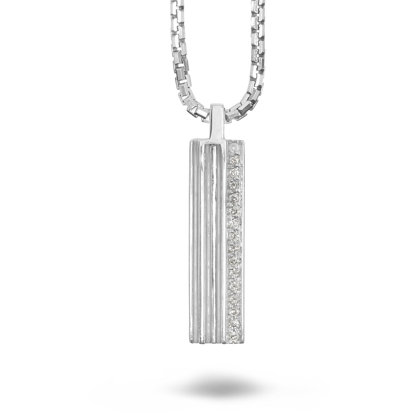 ACIES Triple White Polished Silver Single Pendant with White Diamonds and ivory enamel
