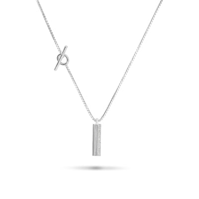 ACIES Triple White Polished Silver Single Pendant with White Diamonds and ivory enamel