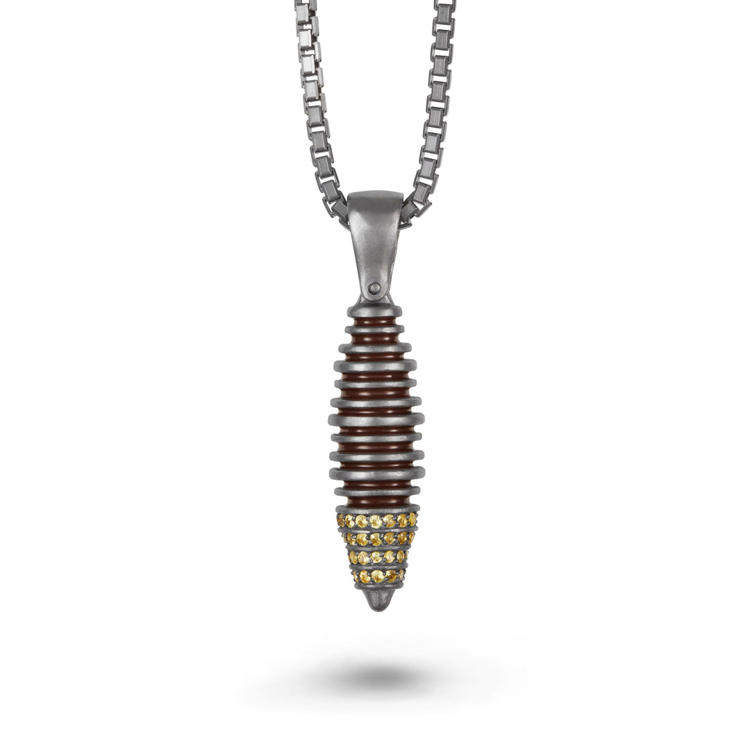 ACIES Cocoon Pendant with Yellow Sapphires and Brown Enamel