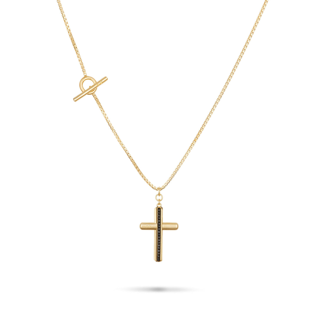 Acies Vermeil Cross Pendant With Black Diamonds  Acies 18K Yellow Gold Matte Vermeil Cross Pendant, Black Diamonds ct.0,36 and black enamel