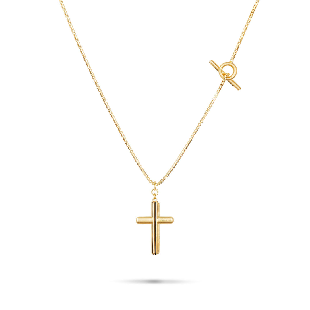 ACIES Matte Vermeil Cross Pendant with Black Diamonds and Black Enamel