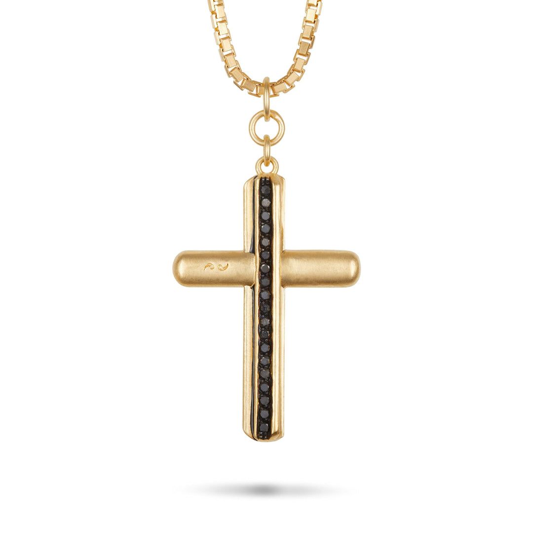 ACIES Matte Vermeil Cross Pendant with Black Diamonds and Black Enamel