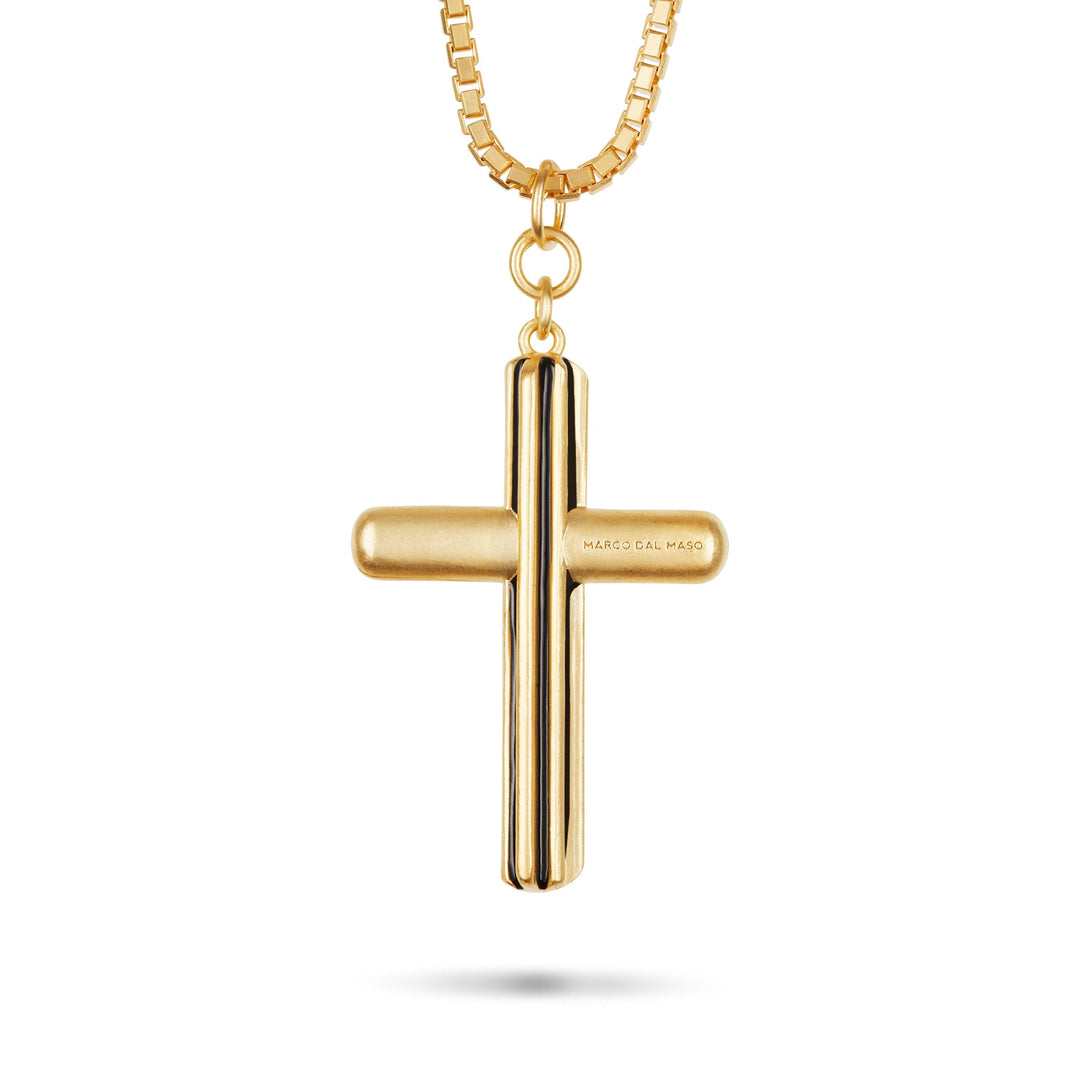 ACIES Matte Vermeil Cross Pendant with Black Diamonds and Black Enamel