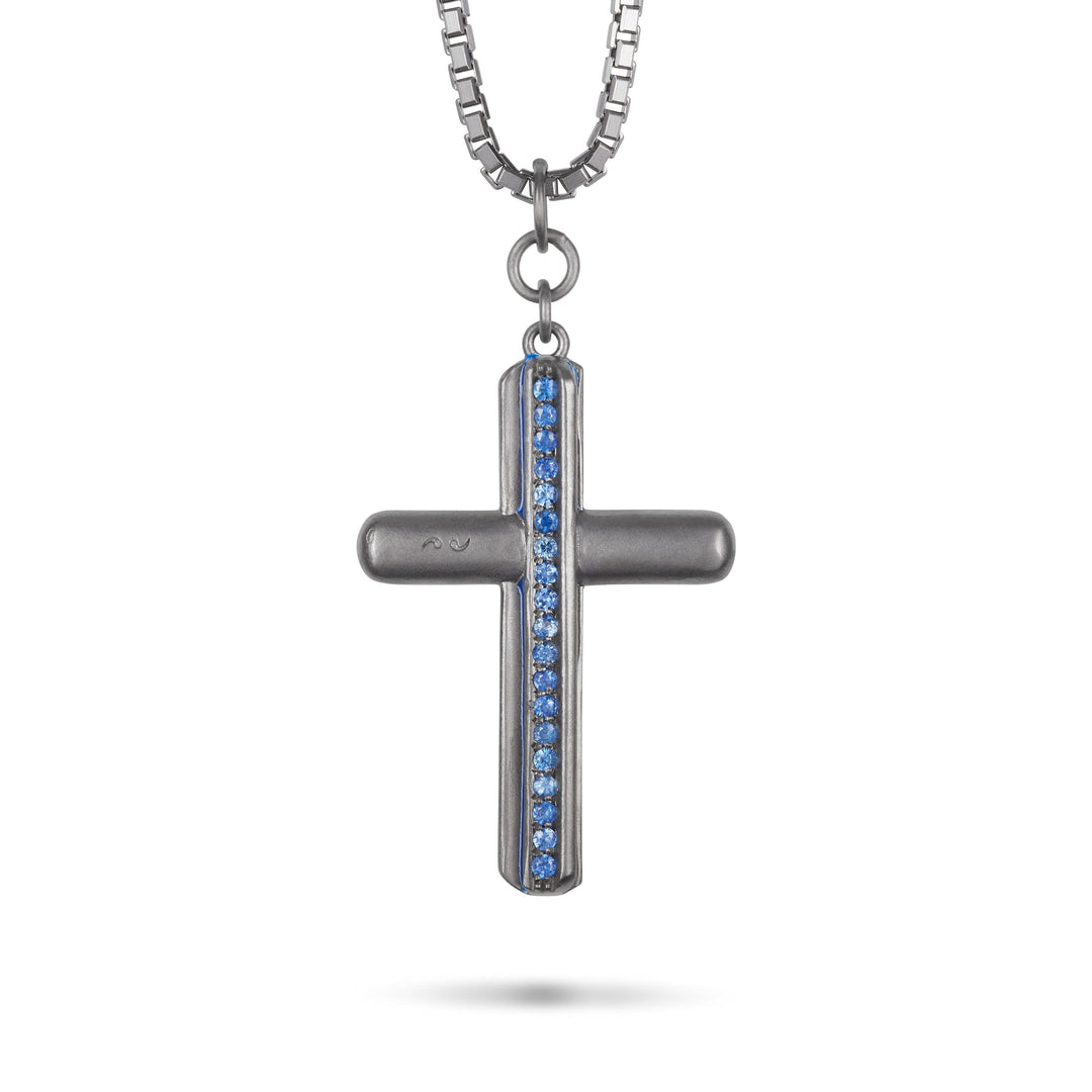 ACIES Cross Pendant with Blue Sapphires and Blue Enamel