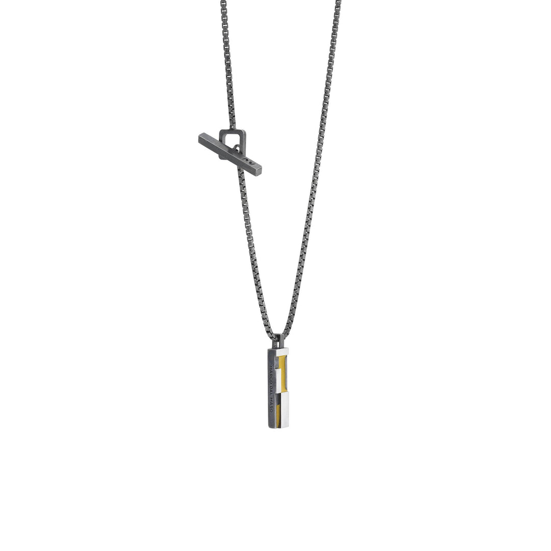 De Stijl Oxidized and Polished Silver Pendant with Yellow Enamel