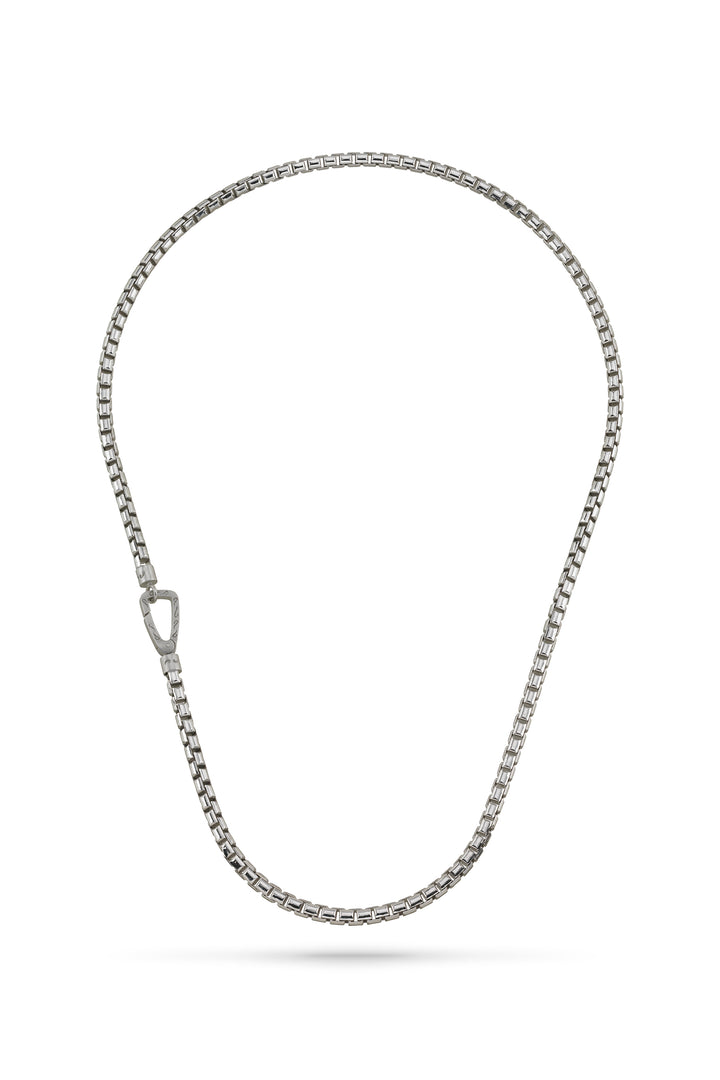 Ulysses Carved Tubular White Polished Silver Necklace with matte chain and Polish Clasp