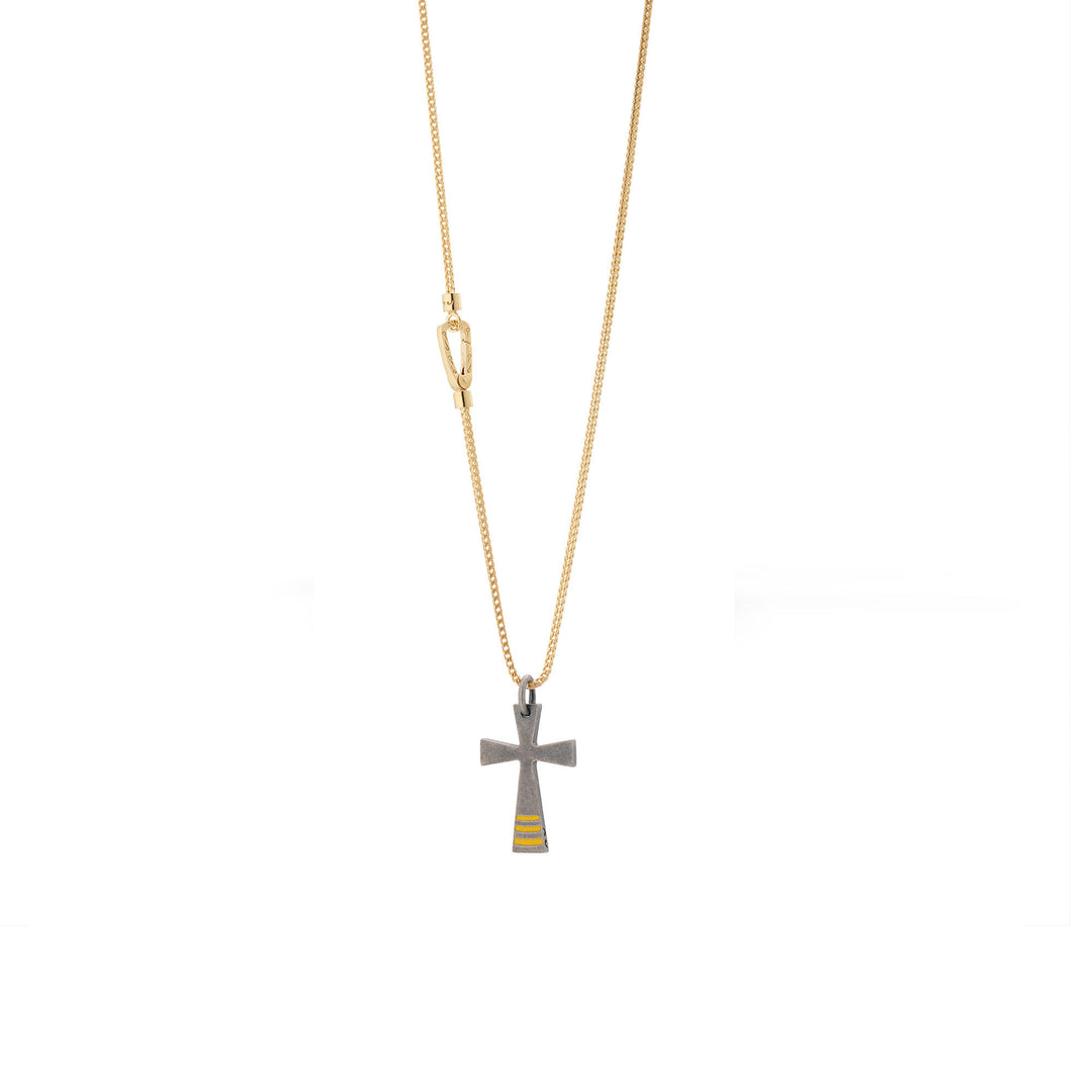 18K Yellow Gold Vermeil and Oxidized Pendant with yellow enamel