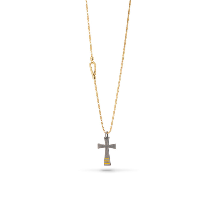 18K Yellow Gold Vermeil and Oxidized Pendant with yellow enamel