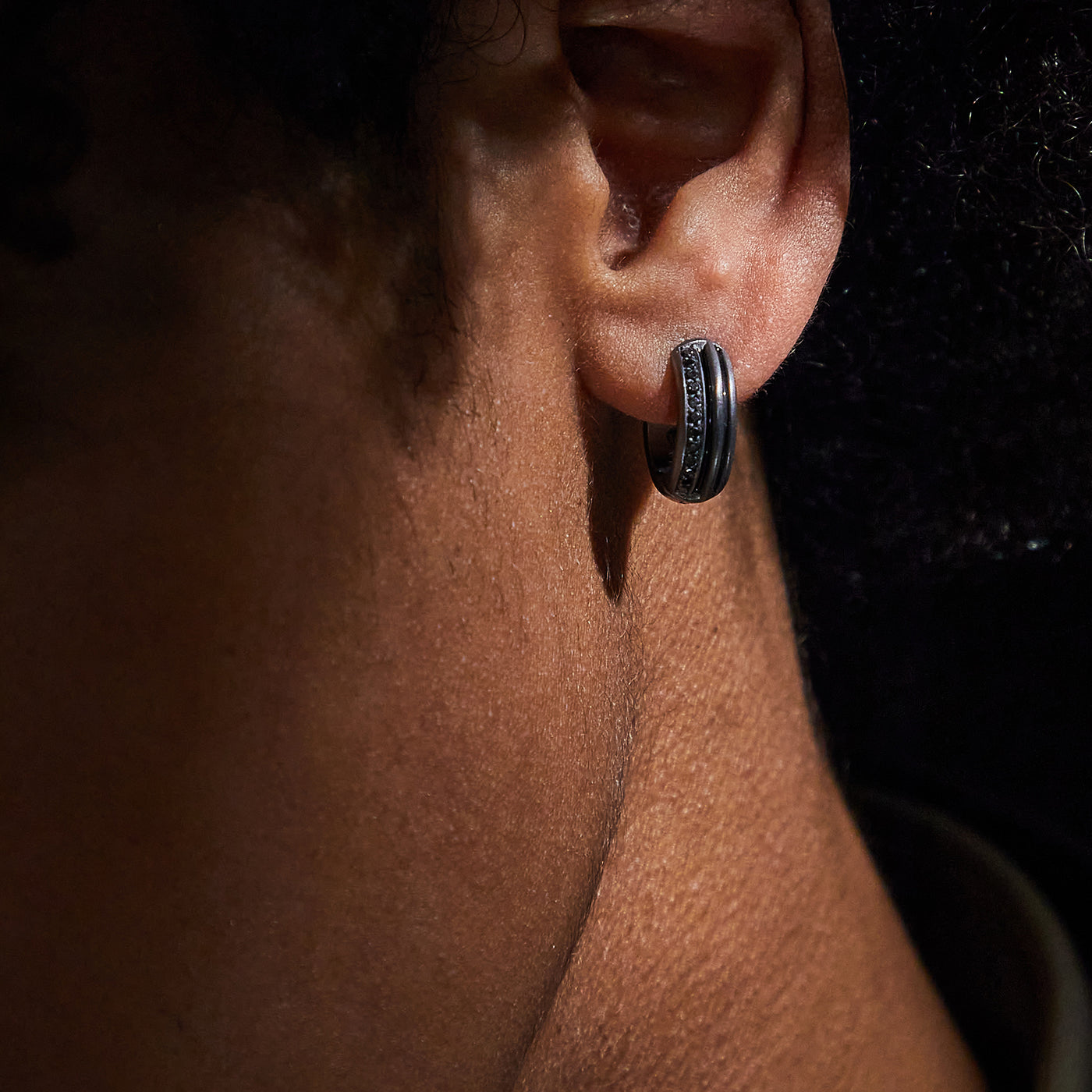 Triple Black Matte Silver Earring