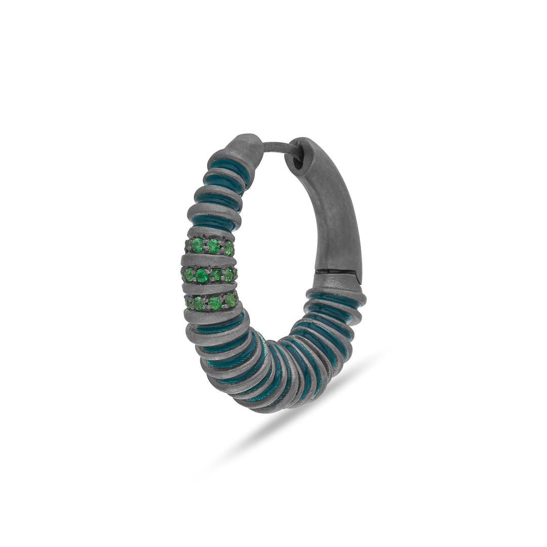 Acies Hoop Mono Earring With Tsavorite with Tsavorite ct.0.37 and green enamel