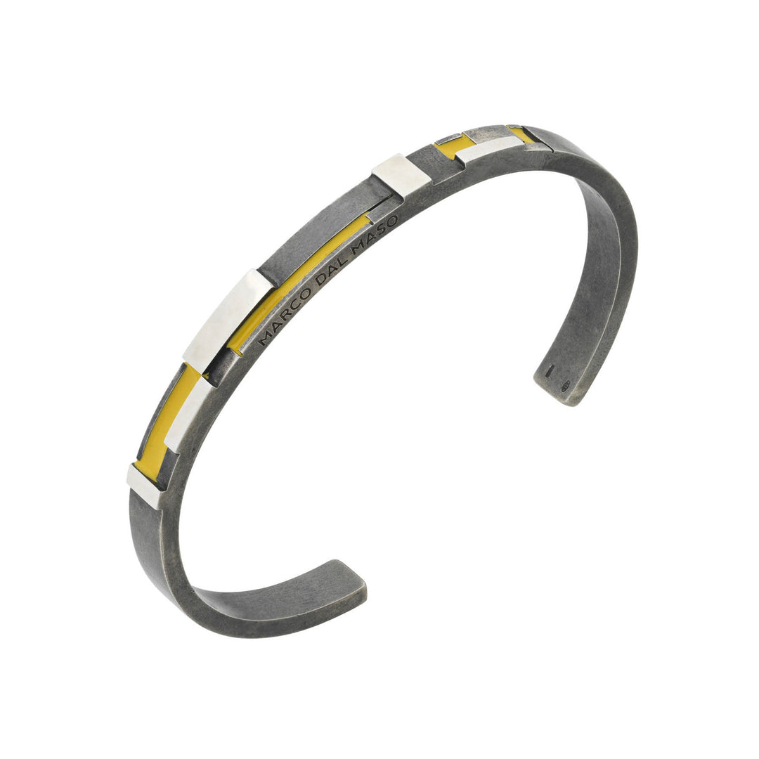De Stijl Oxidized and Polished Silver Cuff with Yellow Enamel