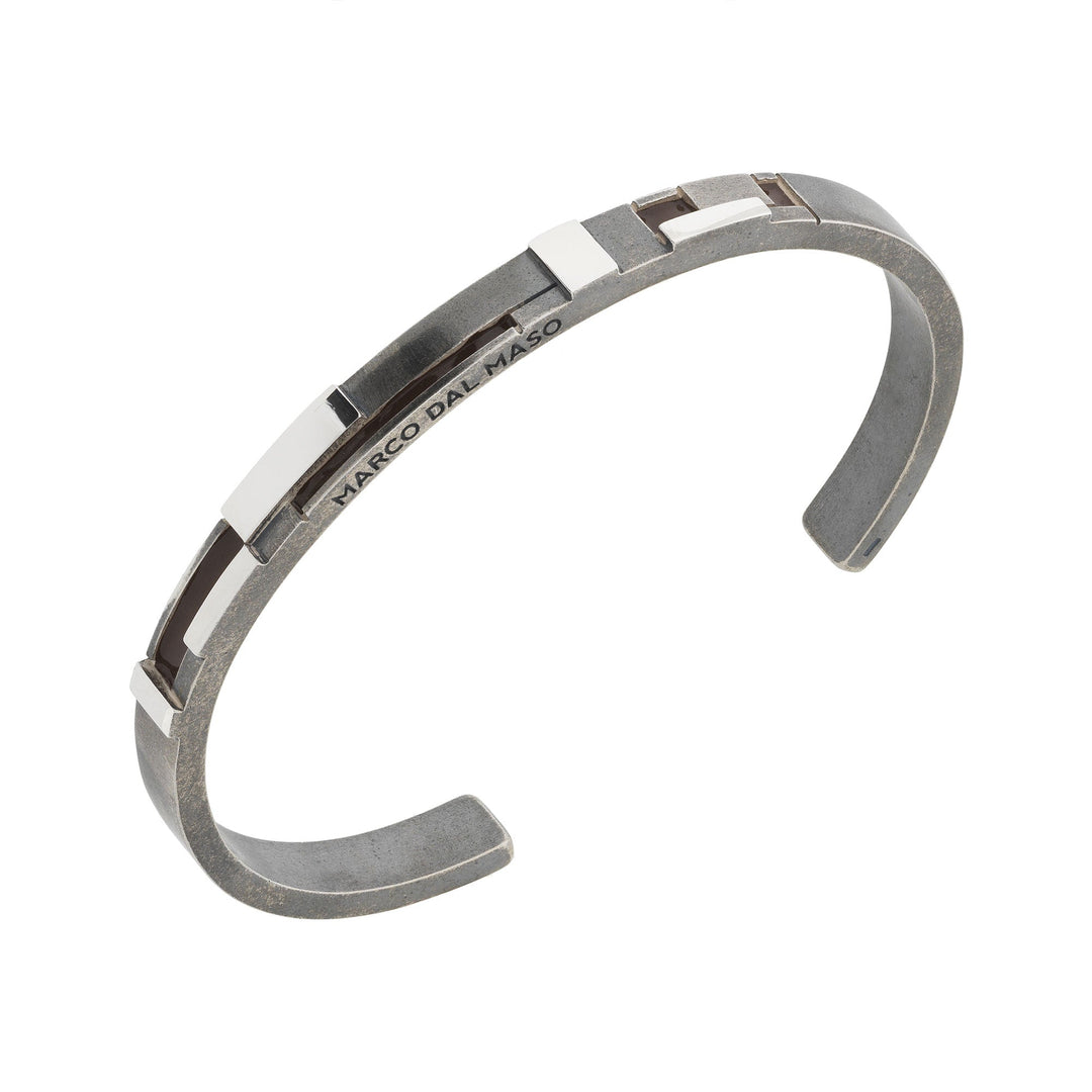 De Stijl Oxidized and Polished Silver Cuff with Brown Enamel