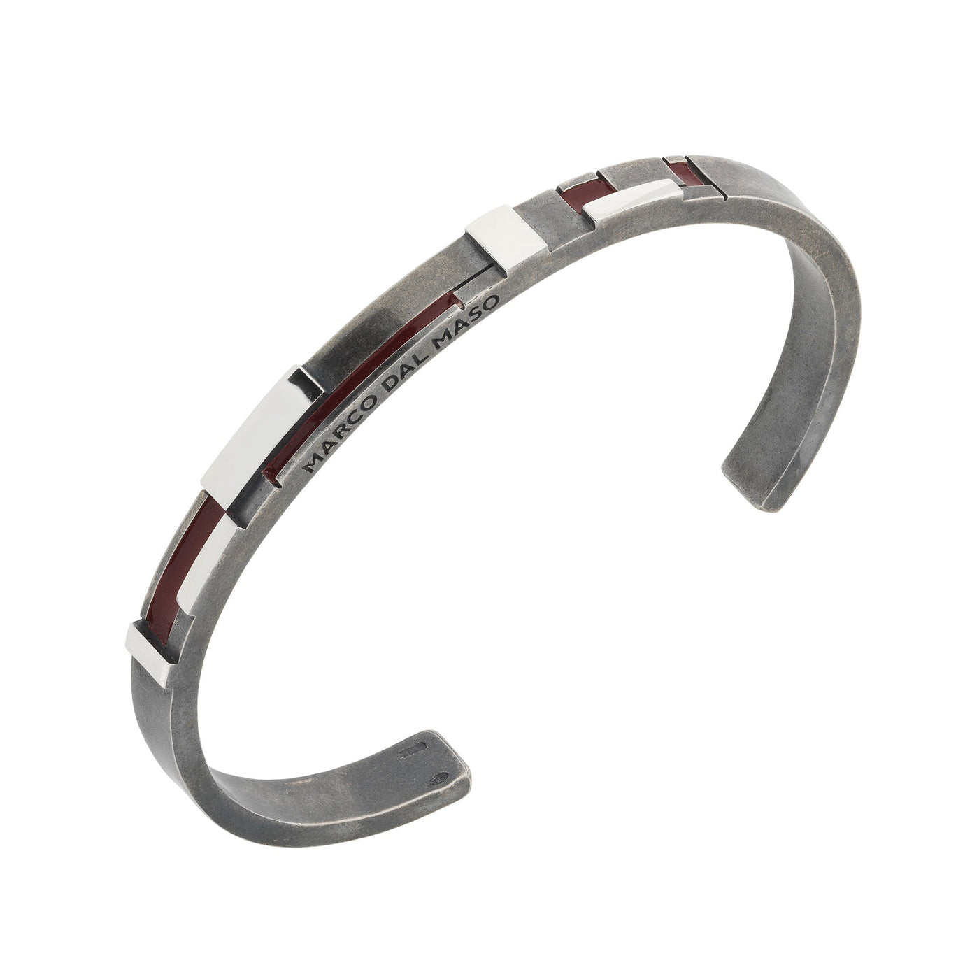 De Stijl Oxidized and Polished Silver Cuff with Red Enamel