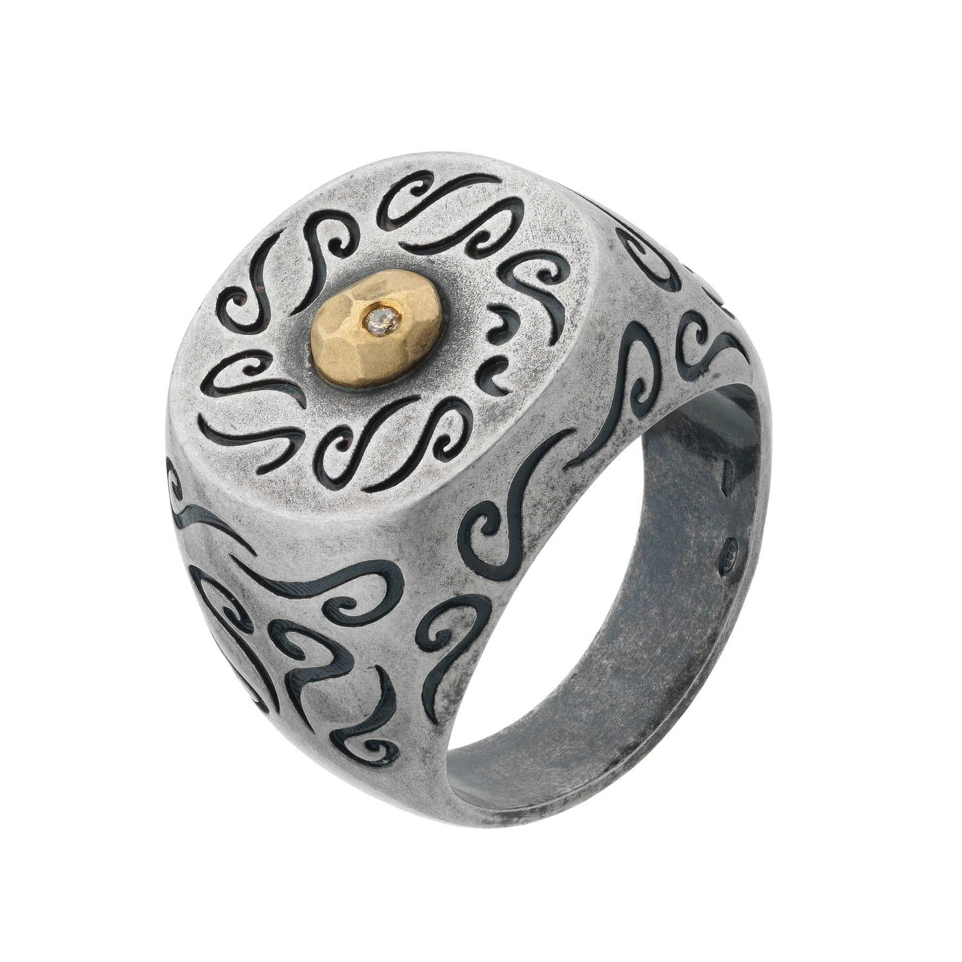 Ara Round Oxidized Ring with Centre Diamond