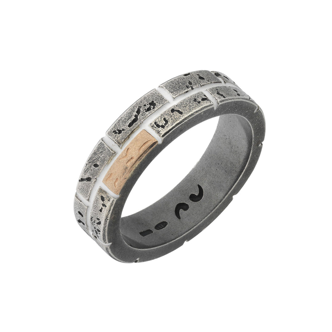MURALES Thin 18kt Gold and Silver Ring with Ivory Enamel
