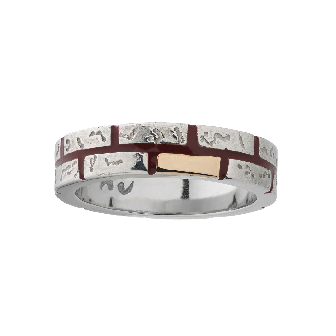 MURALES 18K Rose Gold and Polished Silver Ring with red enamel