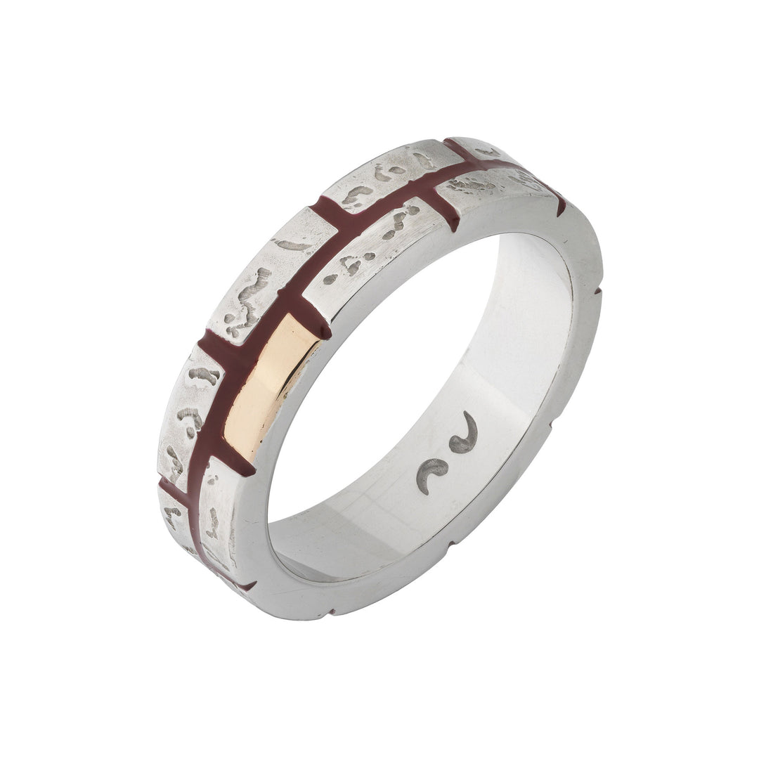 MURALES 18K Rose Gold and Polished Silver Ring with red enamel