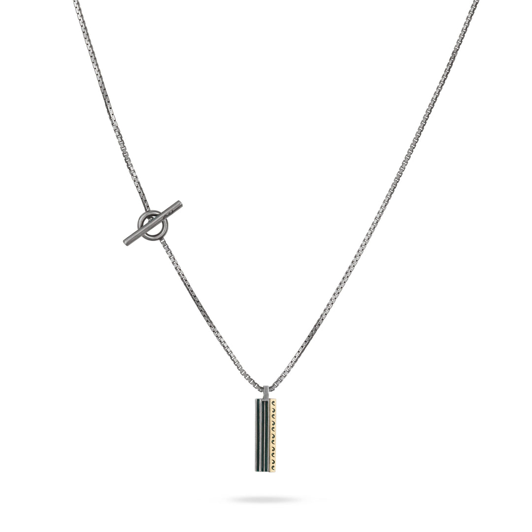Acies Mixed Metal Pendant Necklace with 18K Brushed Yellow Gold and green enamel
