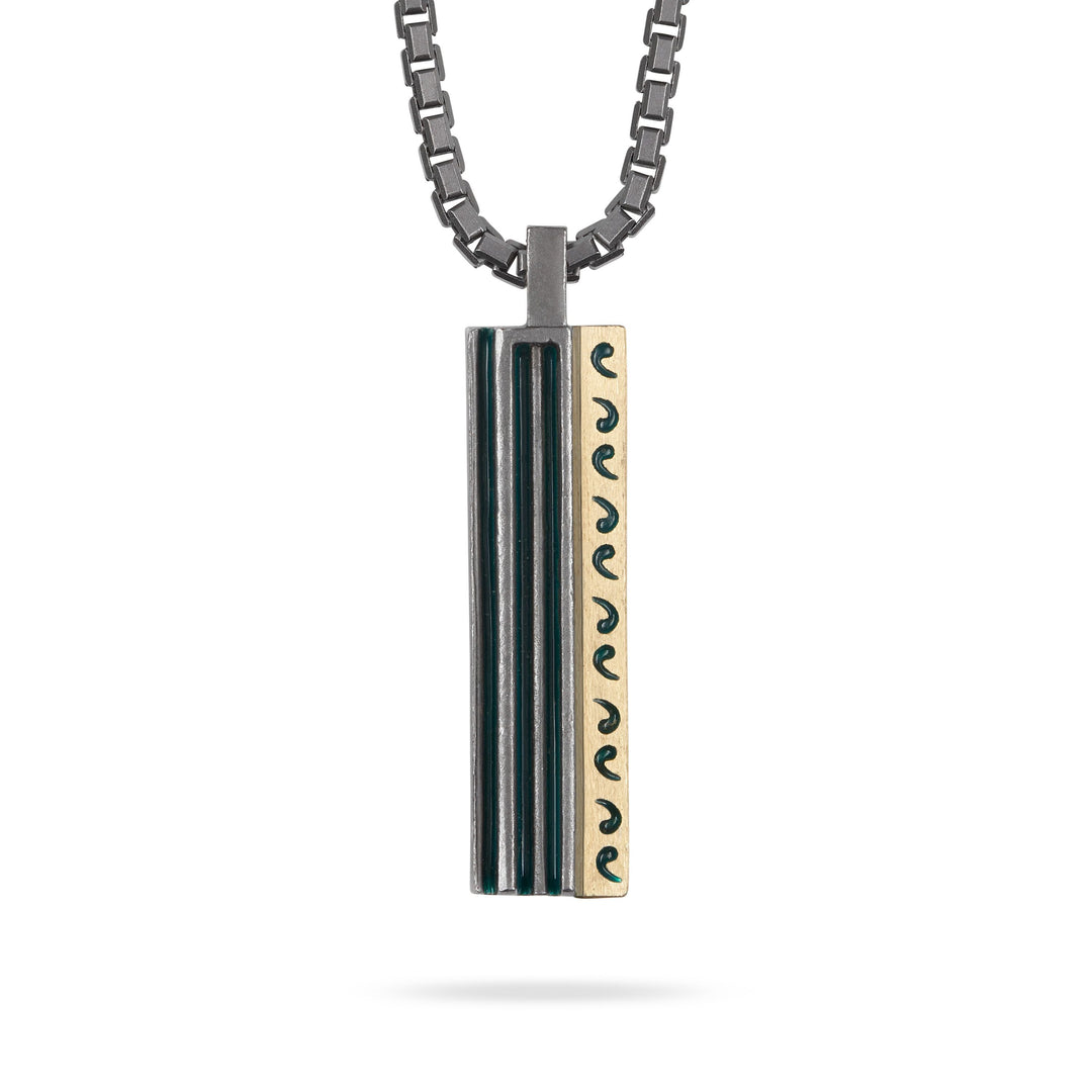 ACIES Mixed Metal Pendant with 18K Brushed Yellow Gold and Green Enamel