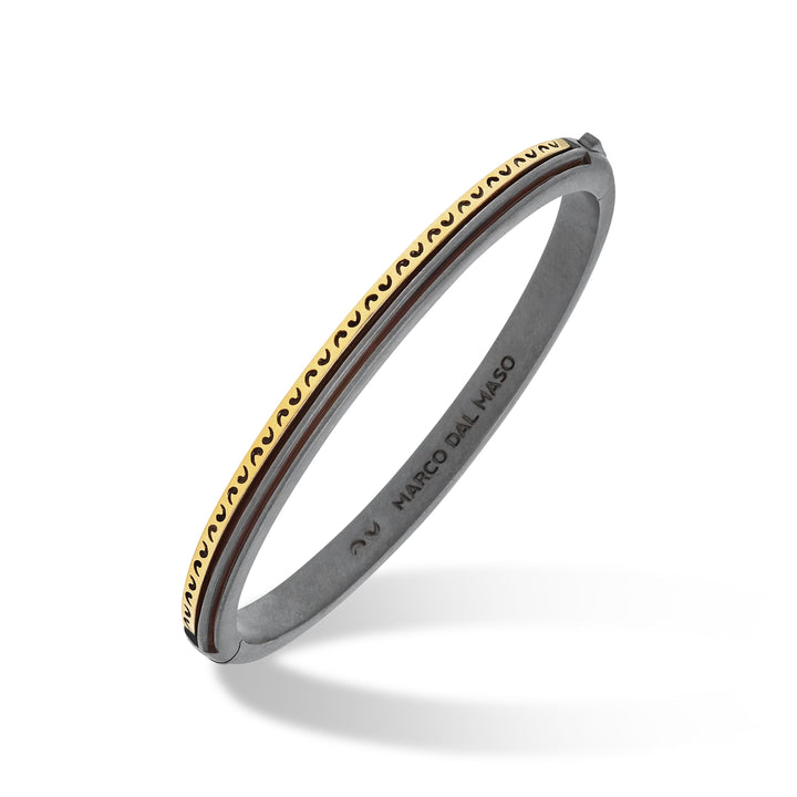 Acies Mixed Metal Thin Cuff with 18K Brushed Yellow Gold and brown enamel
