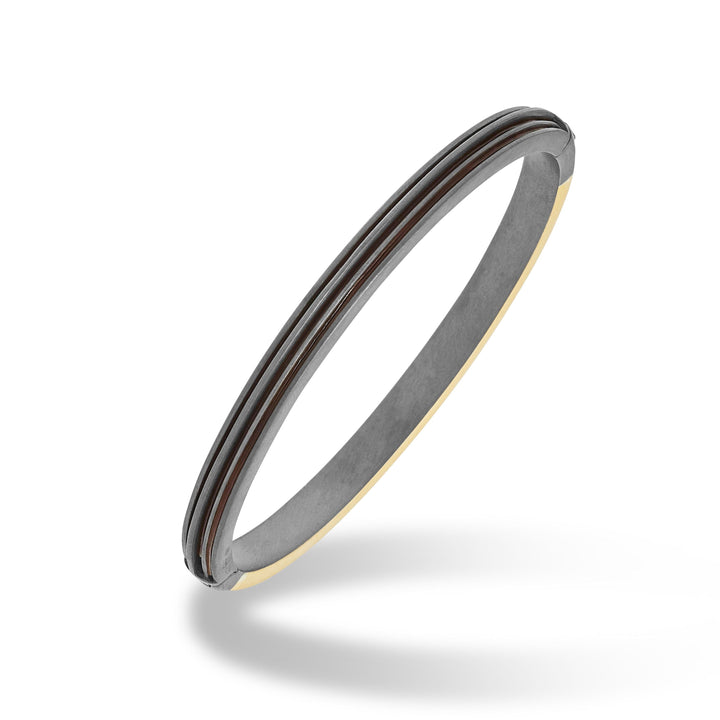ACIES Mixed Metal Slim Cuff with 18K Brushed Yellow Gold and Brown Enamel