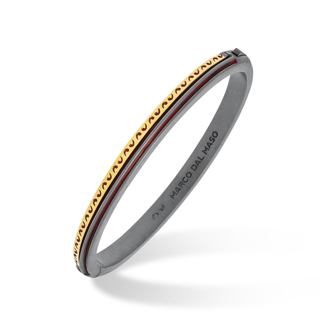 Acies Mixed Metal Thin Cuff with 18K Brushed Yellow Gold and red enamel