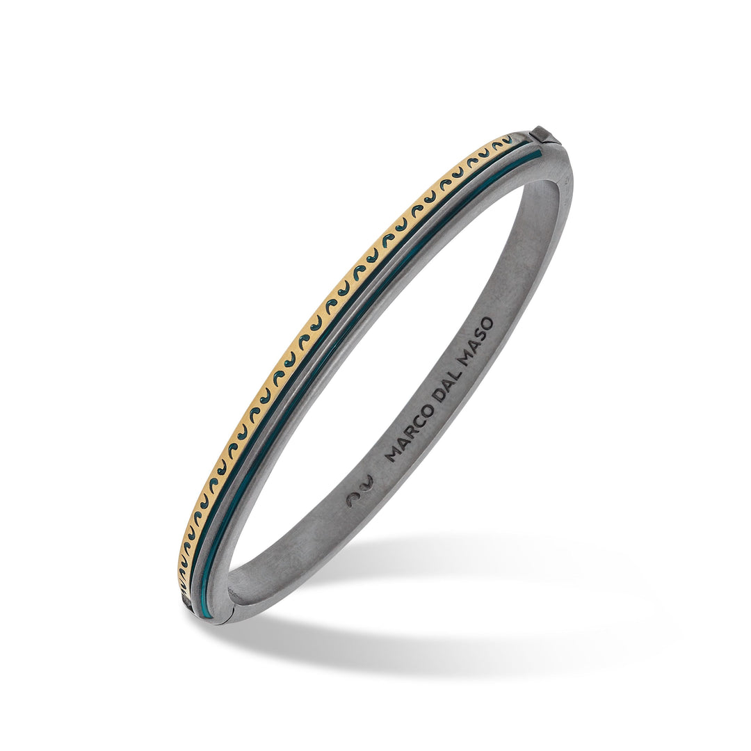 Acies Mixed Metal Thin Cuff with 18K Brushed Yellow Gold and green enamel