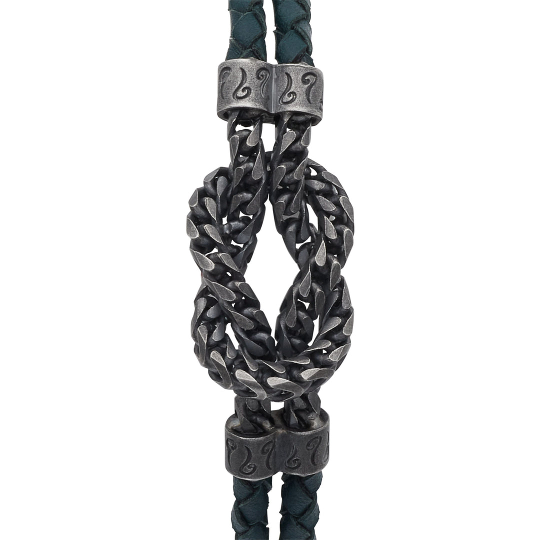 LASH Reef Knot Chain Oxidized Bracelet with green leather