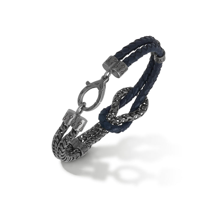 LASH Mix Reef Knot Chain Oxidized Bracelet and blue leather