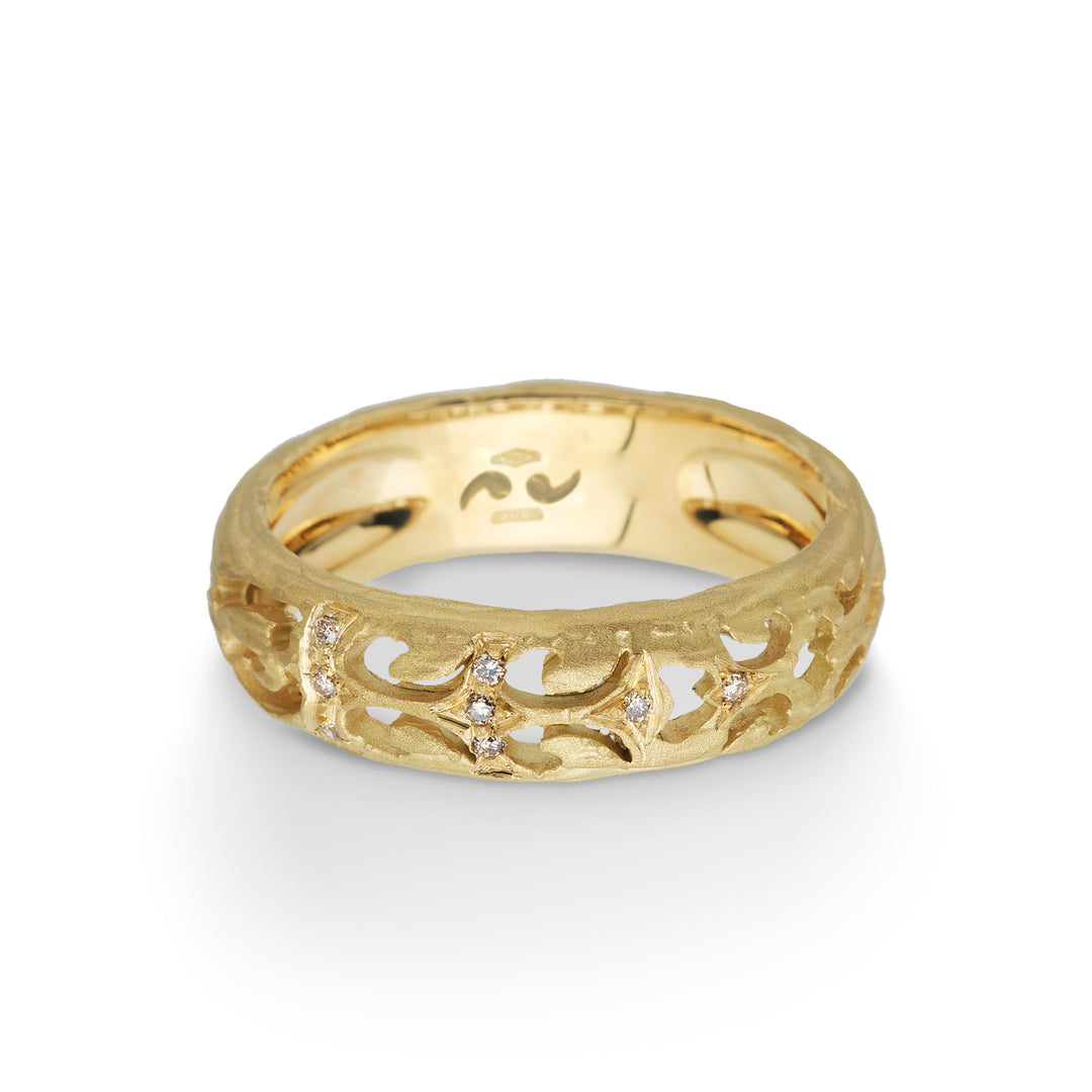 18kt Yellow Gold Warrior Slim Ring with Champagne Diamonds