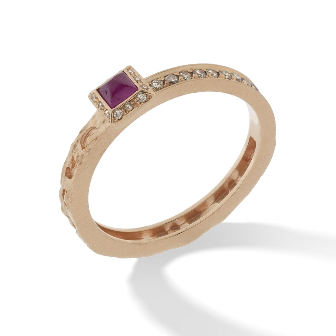Orion Rose Gold Ring with Champagne Diamonds & Square Ruby Sapphire Halo