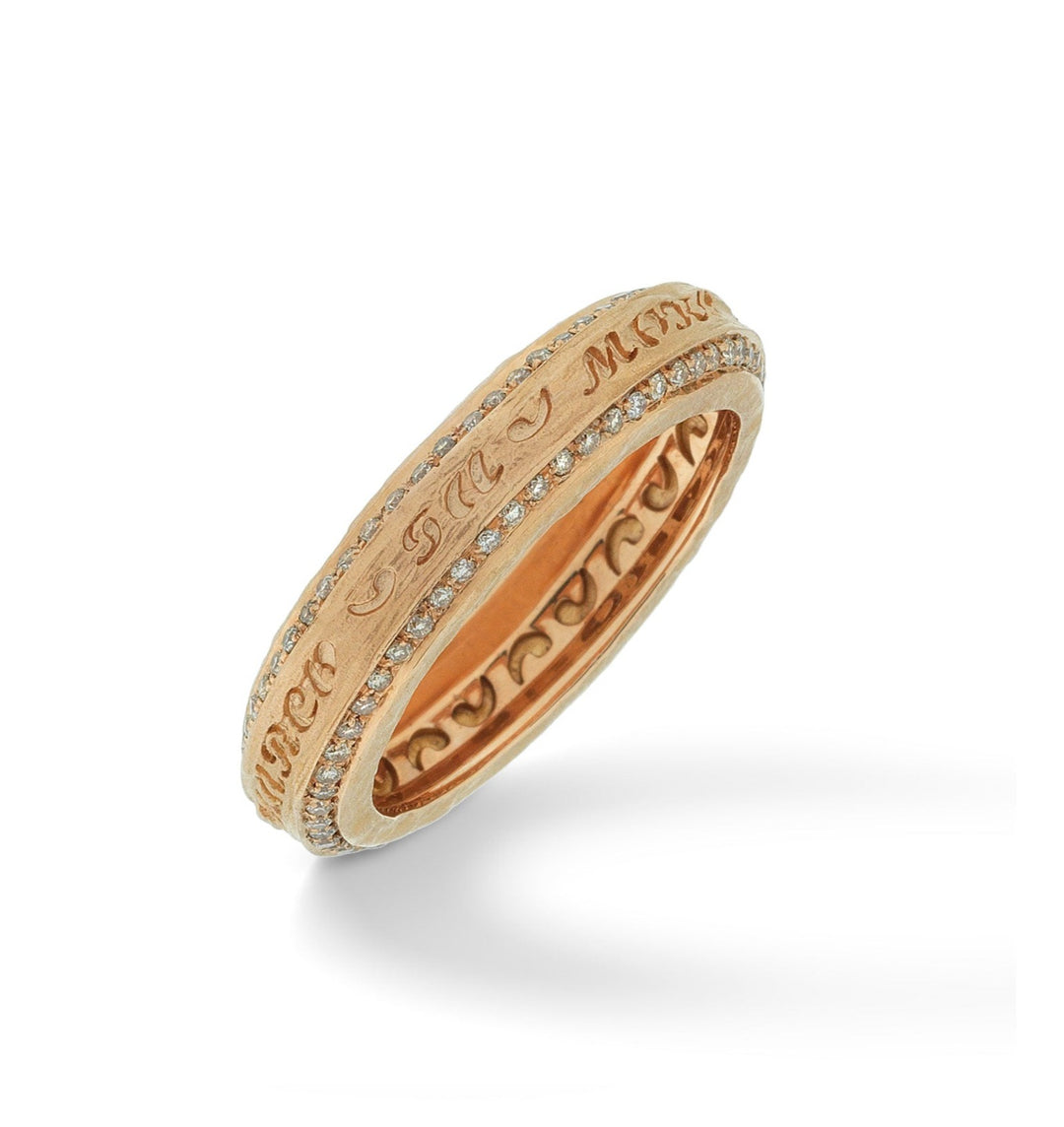 The Other Half Narrow Ring with Double Line Champagne Diamonds and 18kt Rose Gold