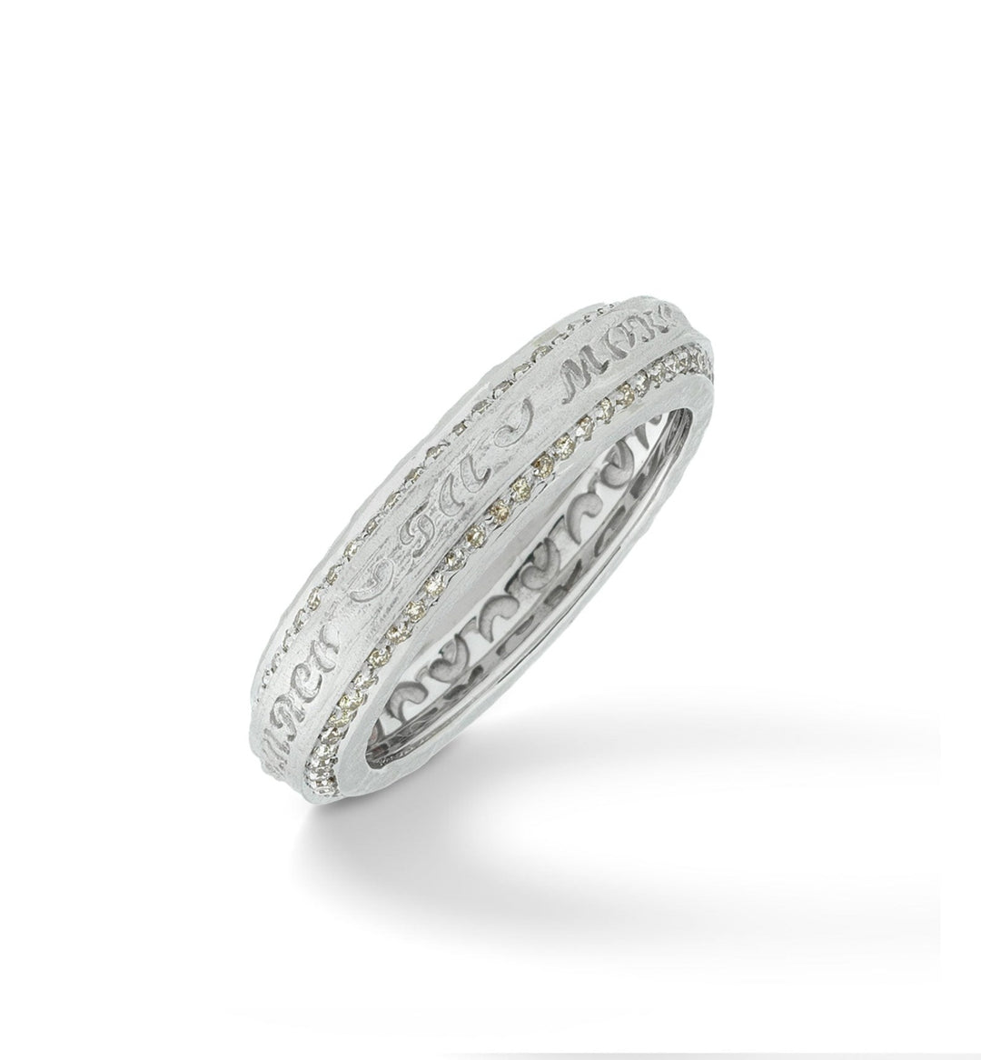 The Other Half Narrow Ring with Double Line Champagne Diamonds and 18kt White Gold