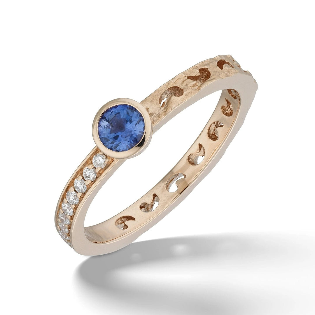Orion Rose Gold Ring with White Diamonds & Blue Sapphire Top