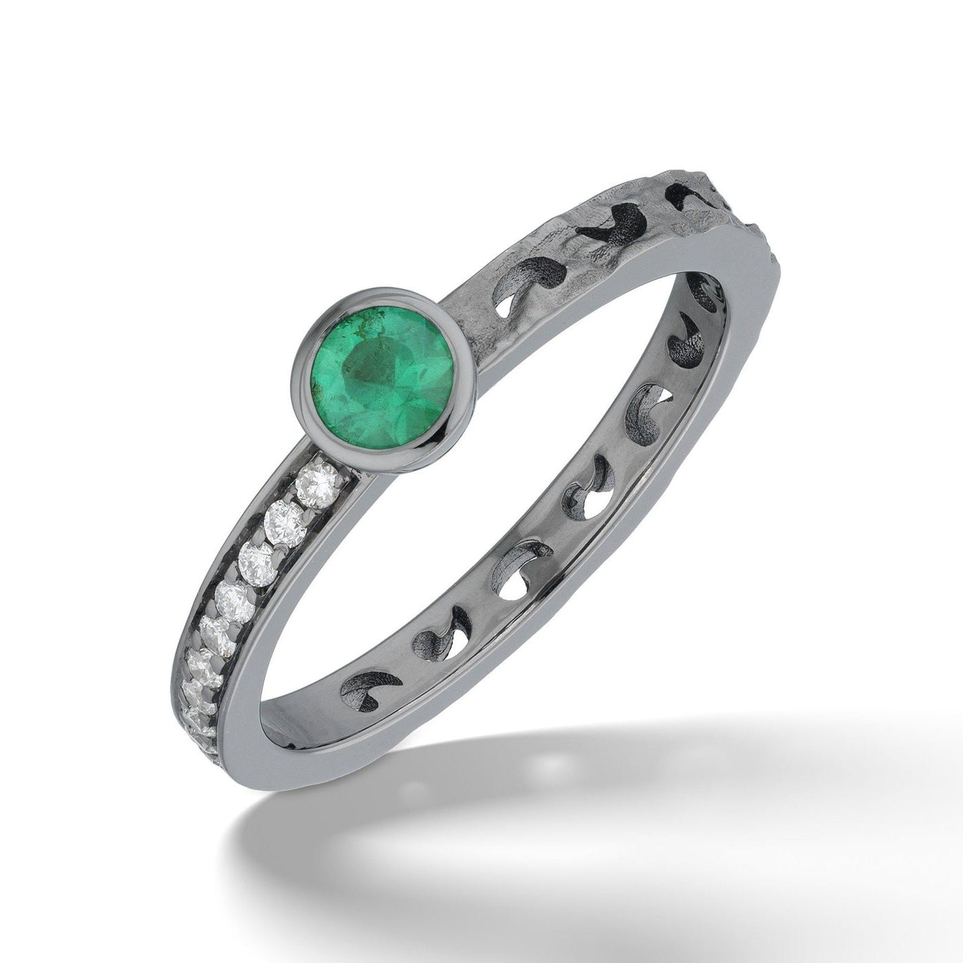 Orion Ring with Diamonds & Emerald Circle Halo