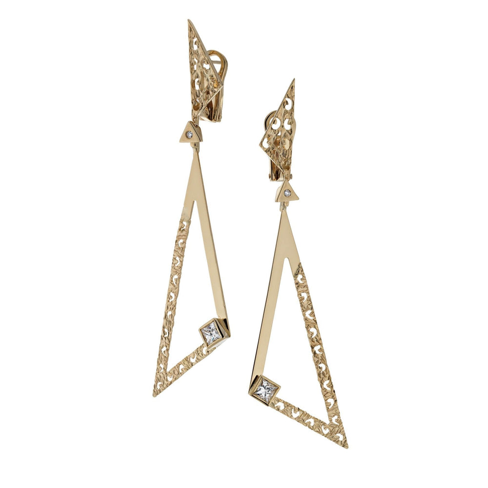 Small Solar Acute Earrings in Textured & Polished 18kt Gold