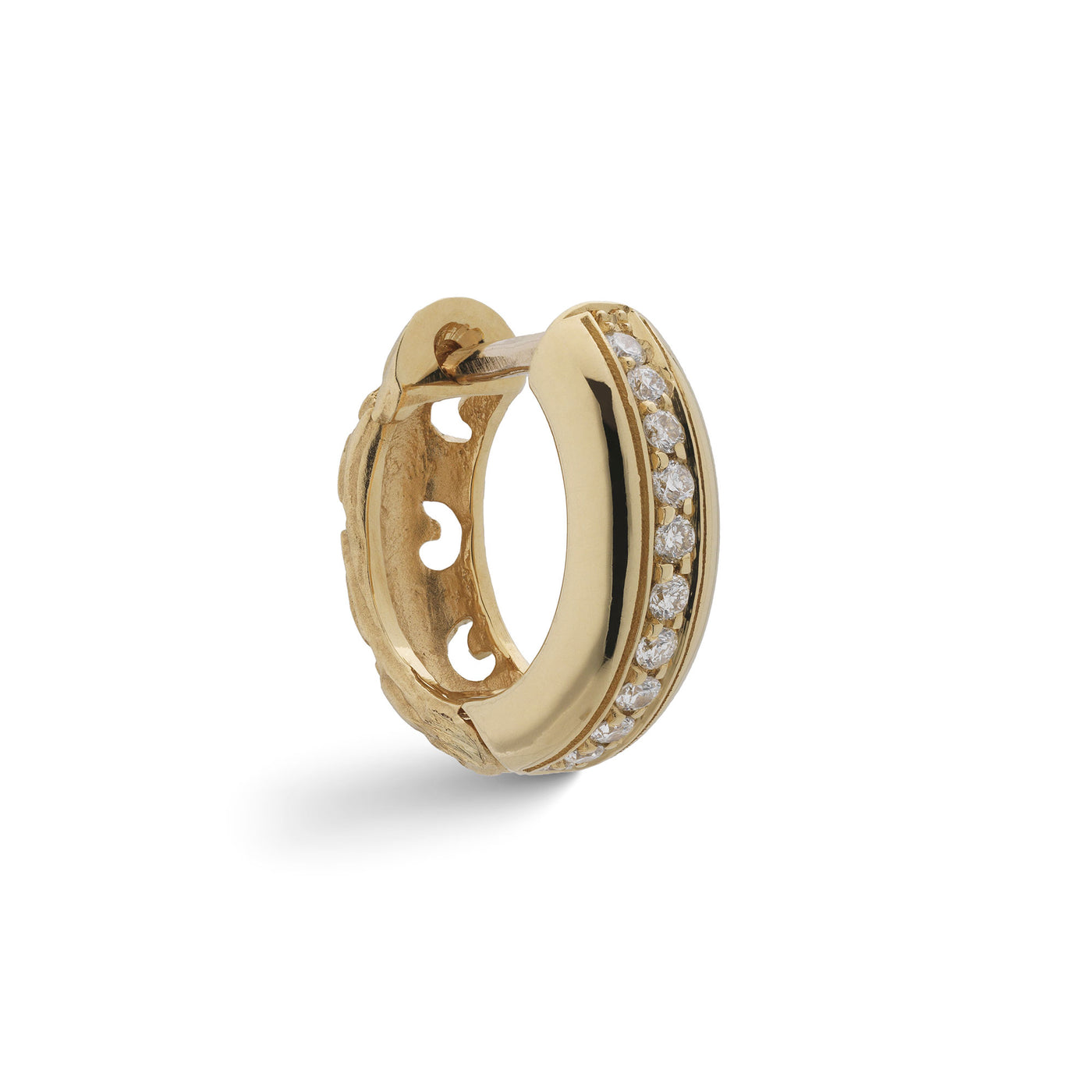 Warrior Single Hoop Thin Earring with White Diamonds