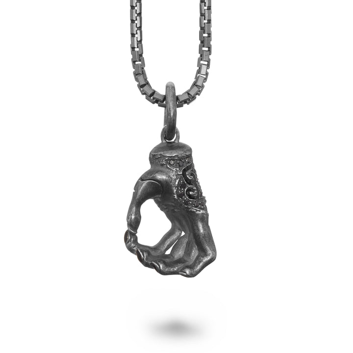 Oxidized Silver Pendant with black diamonds and black enamel