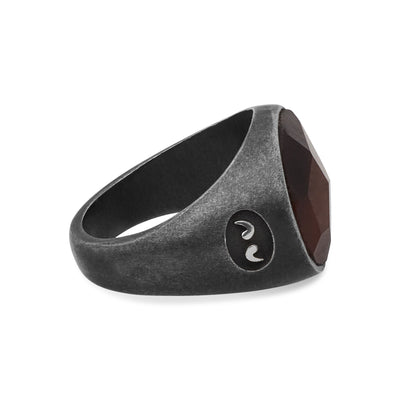 MONETA Oxidized Silver Sovereign Ring with red tiger eye