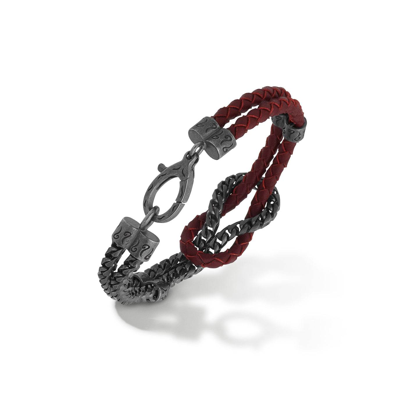 LASH Mix Reef Knot Chain Oxidized Bracelet and red leather