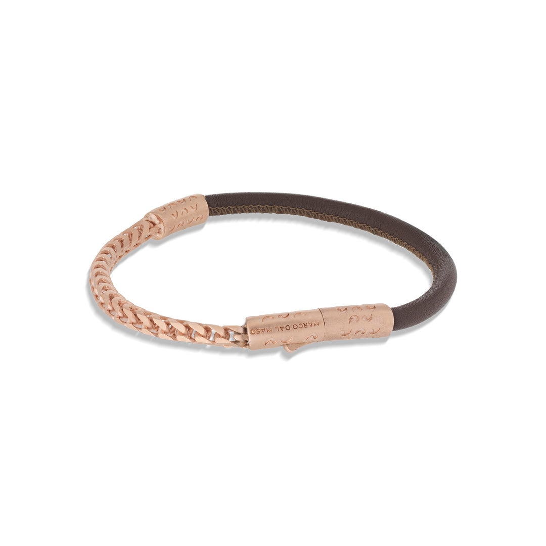 LASH Chain & Leather Bracelet, Rose Gold Vermeil, Brown Leather-Straight View