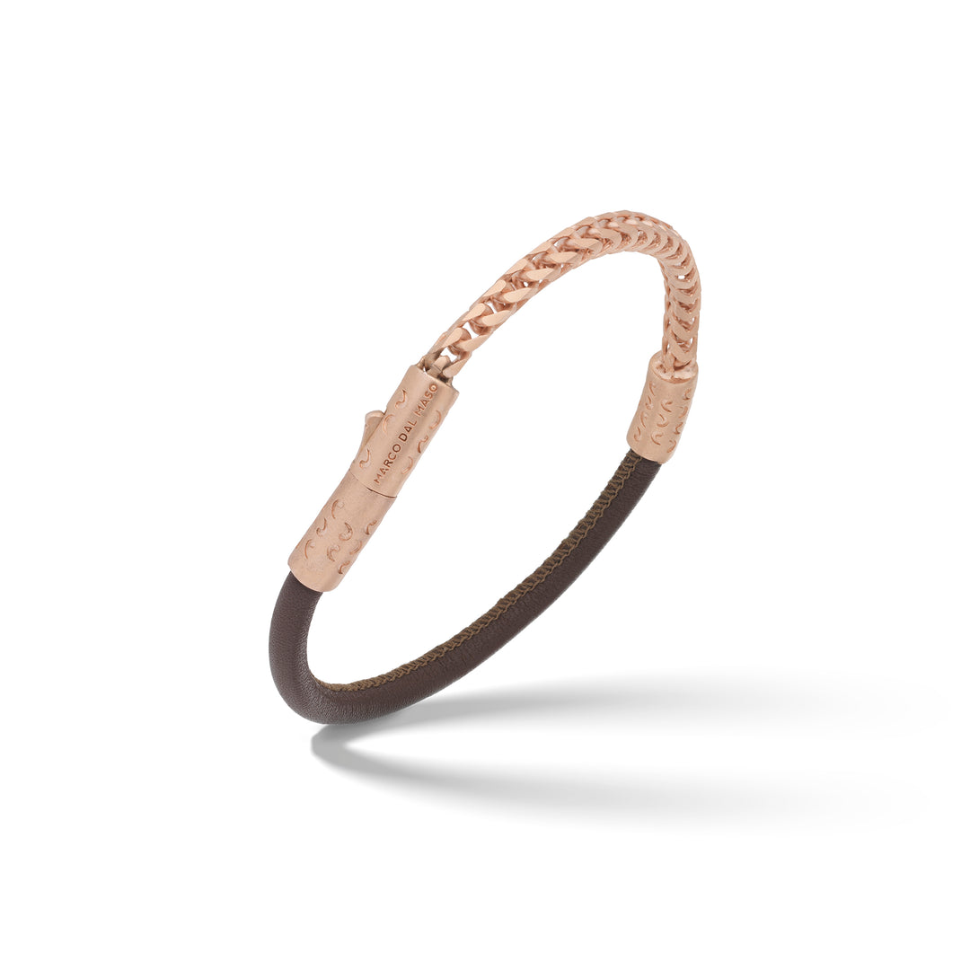 LASH Chain & Leather Bracelet, Rose Gold Vermeil, Brown Leather-Standard View