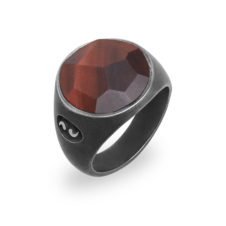 MONETA Oxidized Silver Sovereign Ring with Red Tiger Eye
