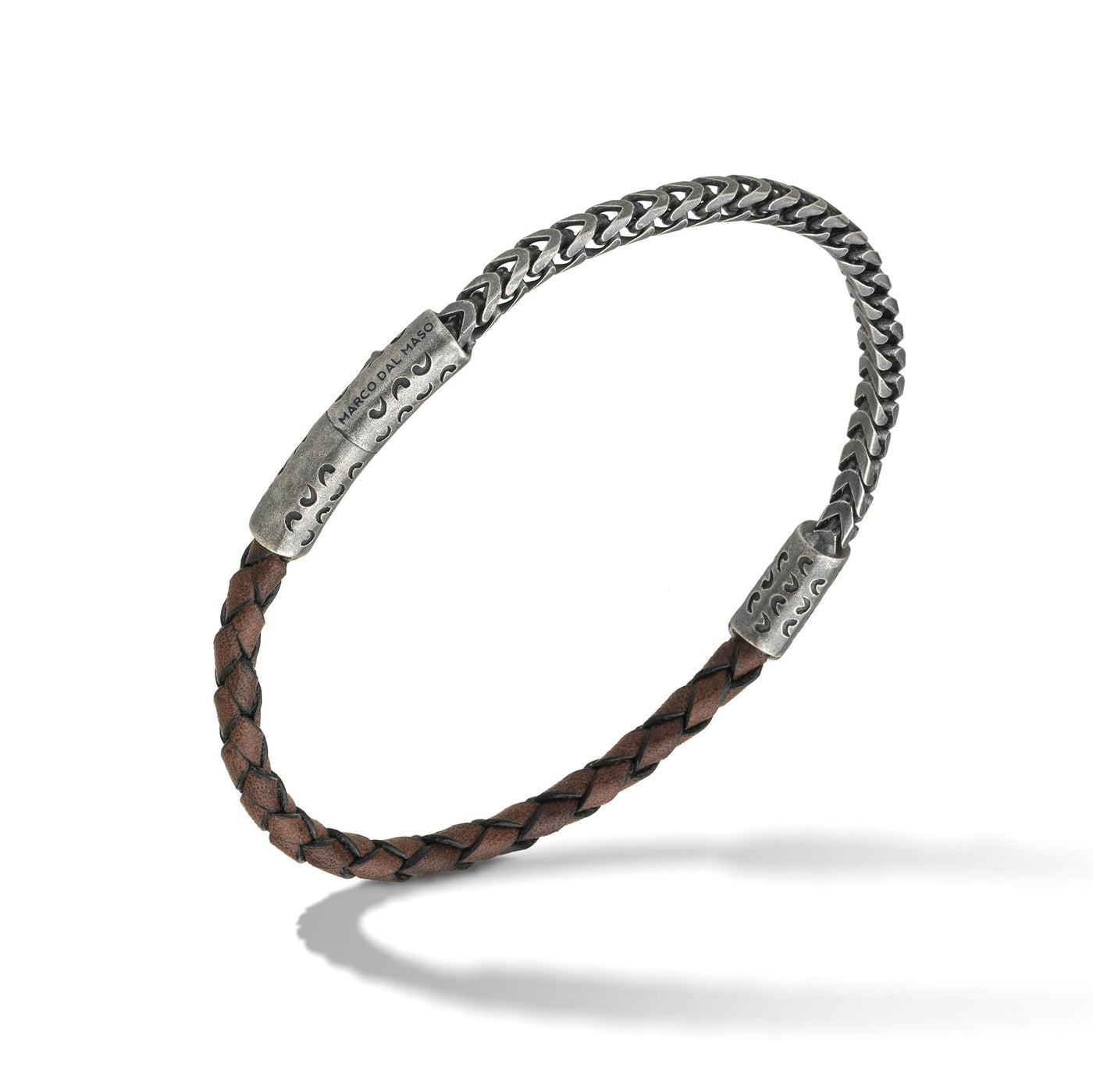 Lash Mixed Chain and Braided Leather Bracelet with Brown Leather