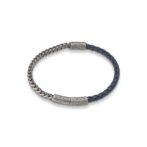 Lash Mixed Chain and Braided Leather Bracelet with Blue Leather