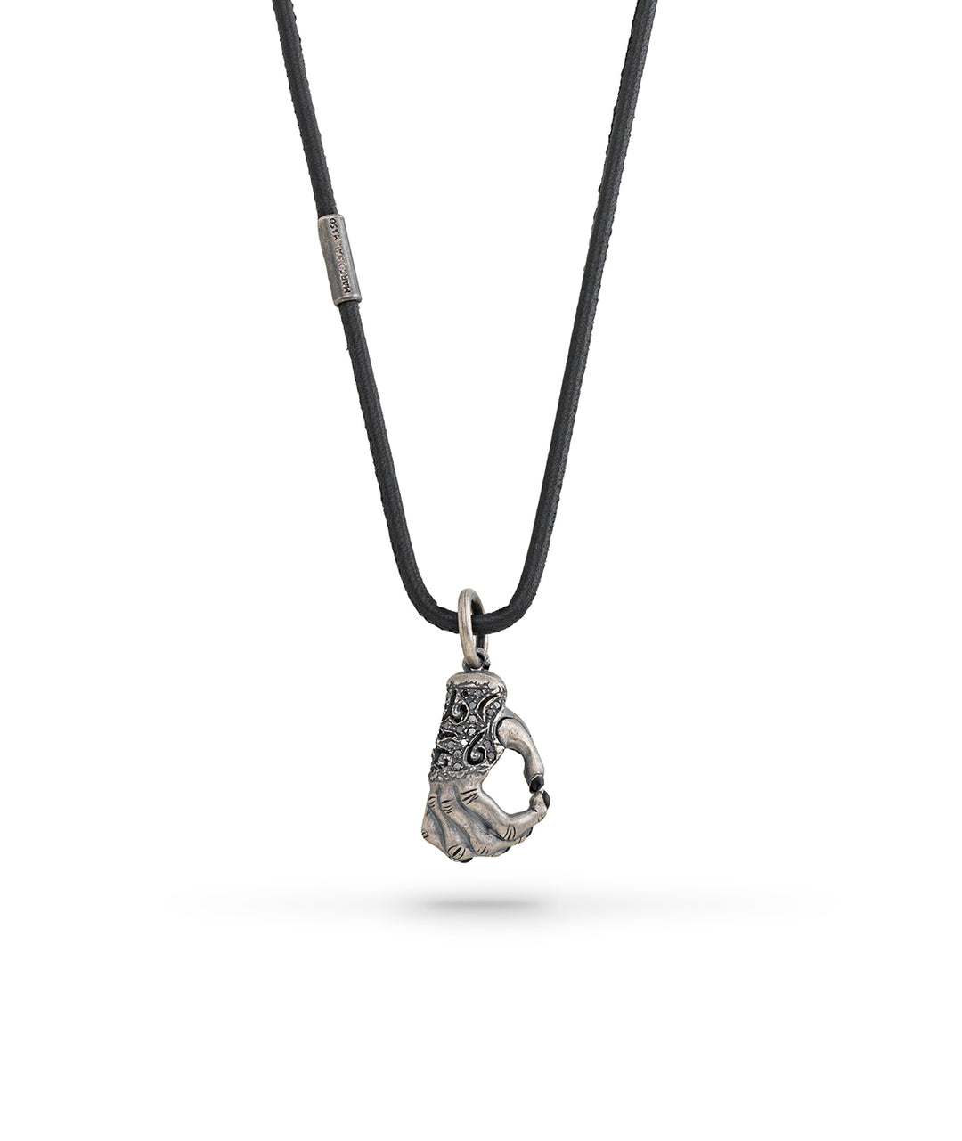 Fun-Key Monkey Oxidized Silver Pendant with black diamonds, enamel and leather