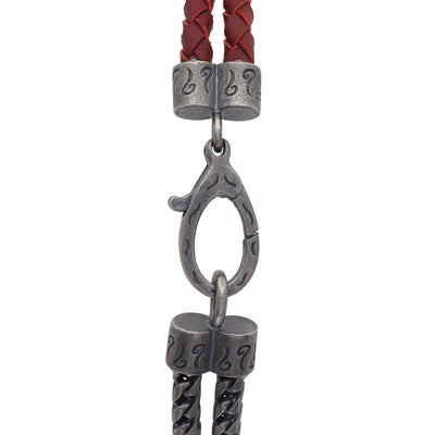 LASH Mix Reef Knot Chain Oxidized Bracelet and red leather
