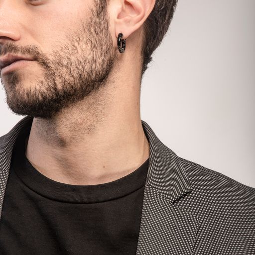 Ulysses Dipped Oxidized Silver Earring with Black Enamel