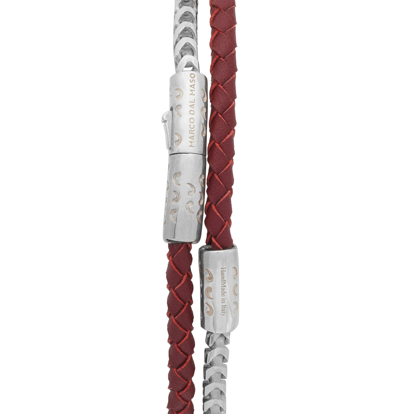 LASH Double Mix Red Woven Leather and Polished Silver Chain Bracelet