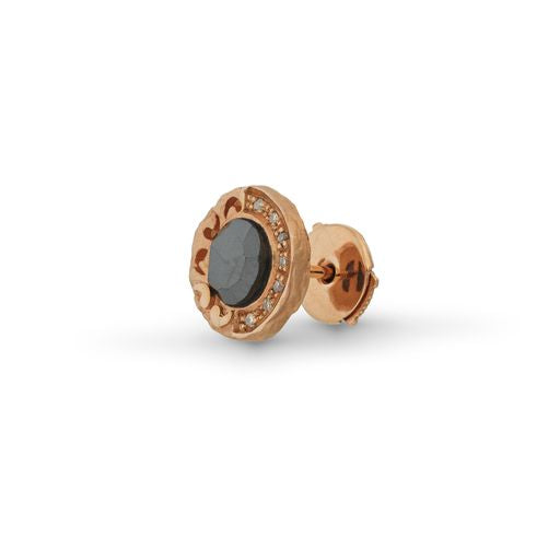 Warrior Single 18KT Rose Gold Stud Earring with hematite and champagne diamonds